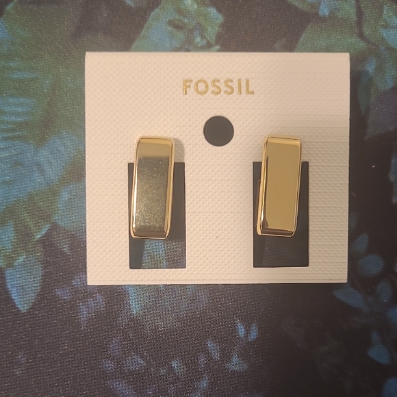 Fossil Gold Rectangular Earrings - Picture 1 of 2